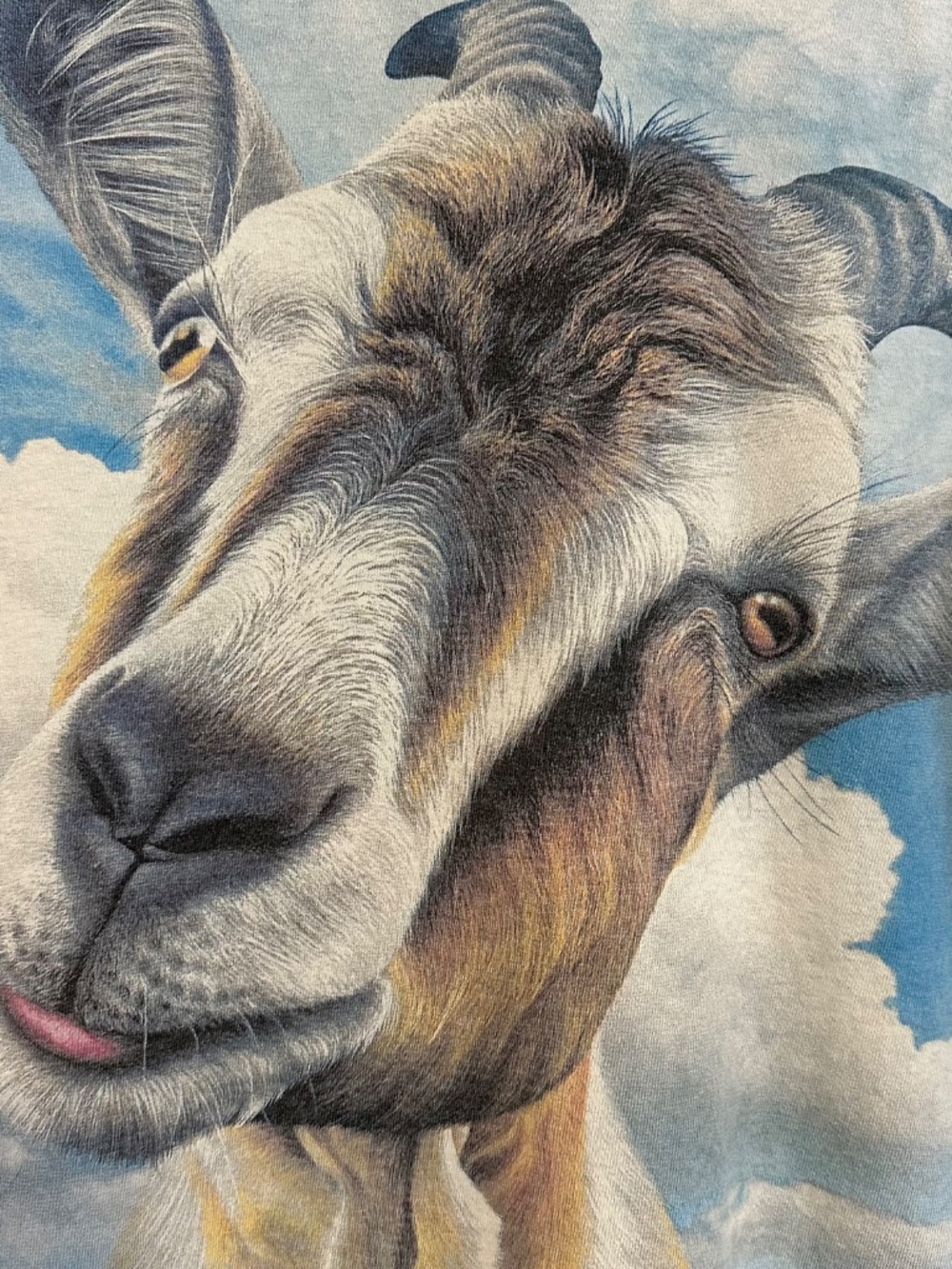 Goat Animal Graphic Print T-Shirt Large Baby Blue Acid Wash Y2K Short Sleeve - Picture 2 of 6